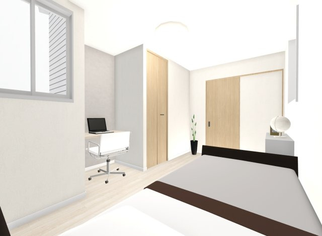 音羽初田町の洋室|【居室パース図】
５.６帖のおへや！バルコニーからの光が差し込みます♪
※イメージパース図は実際のお色味や素材、仕様とは異なる場合がございます。
【建物面積76.2m2】