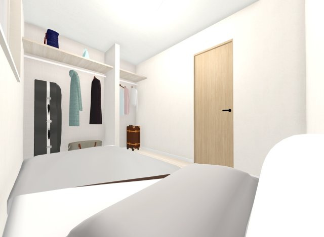 音羽初田町の洋室|【居室パース図】
納戸４.５帖のおへや！収納スペース充実！
※イメージパース図は実際のお色味や素材、仕様とは異なる場合がございます。
【建物面積76.2m2】