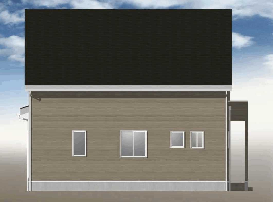 下野市上大領　1区画の完成予想図|【34N5.0a サンテラス・2階テラスプラン】 個性的でモダンな印象を与えるデザインの片流れ屋根（かたながれやね）が特徴です。 雨水の排水効率が良く機能的です。 ※外壁の割付・目地はイメージです。