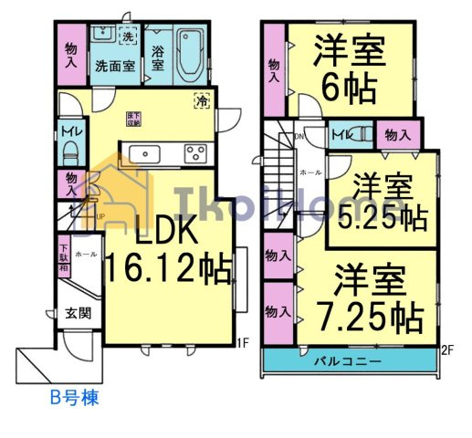 神戸市西区糀台３丁目　B号棟　新築戸建の間取り|【ホームページに現地動画掲載中】●年中無休：当日予約可●南向きで陽当り良好！収納多数の3LDK！