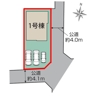 【区画図】 | 桜小学校・郡山第三中学校　郡山市菜根４丁目　BLOOMING GARDEN　全１棟　１号棟 | 【区画図】１号棟　駐車場スペース３台可能♪　広々とした駐車スペース！