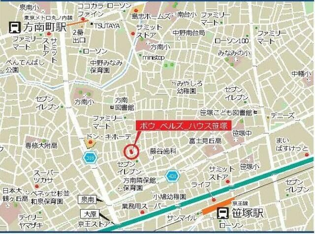 ボウ　ベルズ　ハウス笹塚の地図|笹塚駅徒歩圏。新宿方面へのアクセスも良好な立地です。
