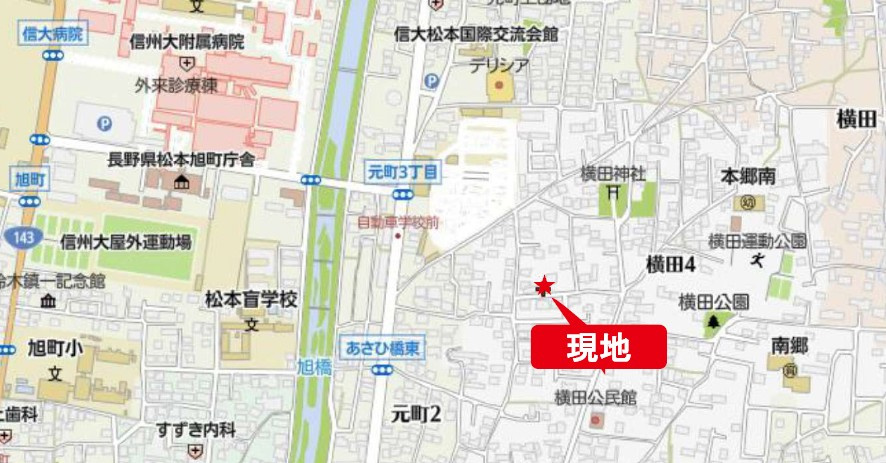 松本市横田4丁目　中古戸建の地図|最寄りバス停歩まで徒歩5分とバスアクセス良好
