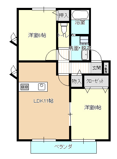 【間取り】 | グランドゥールフレア | ２部屋がバルコニーの面しており、使いやすい配置となっております。