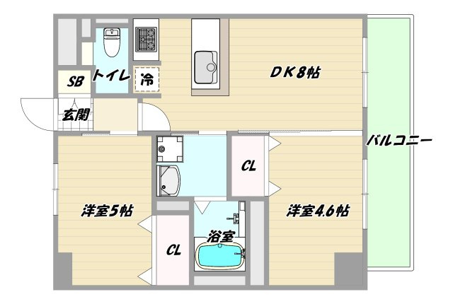 大阪市東淀川区東中島２丁目の賃貸マンションの間取り