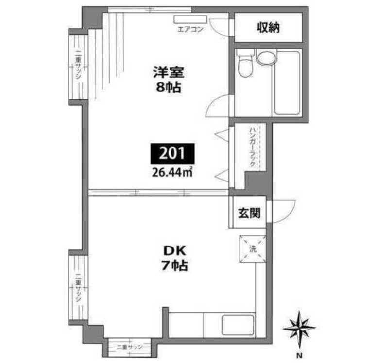 ドエル大橋　南向き　角部屋　ルームシェア相談の間取り