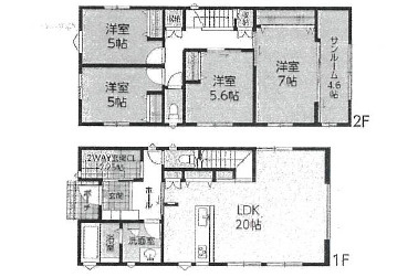 佐伯区三宅5丁目　№36530の間取り|4ＬＤＫ＋サンルーム
