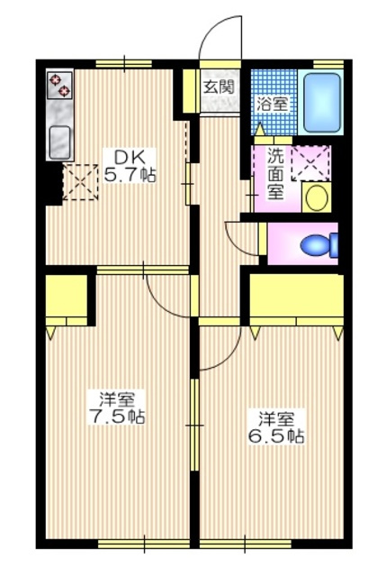 フローラ藤間の間取り|使いやすい振り分けタイプの２DK