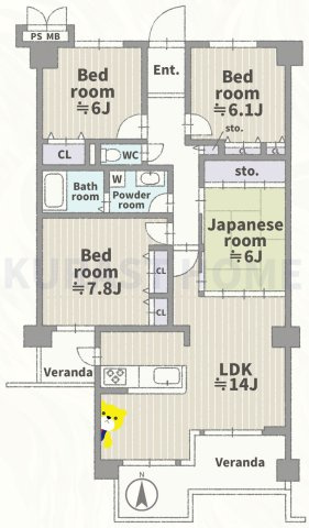 サンシティ桂坂参番館　4階の間取り