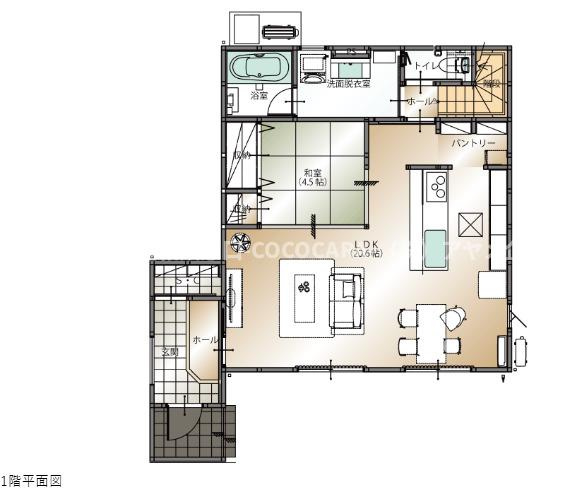 南アルプス市寺部の新築一戸建の間取り|1階間取り