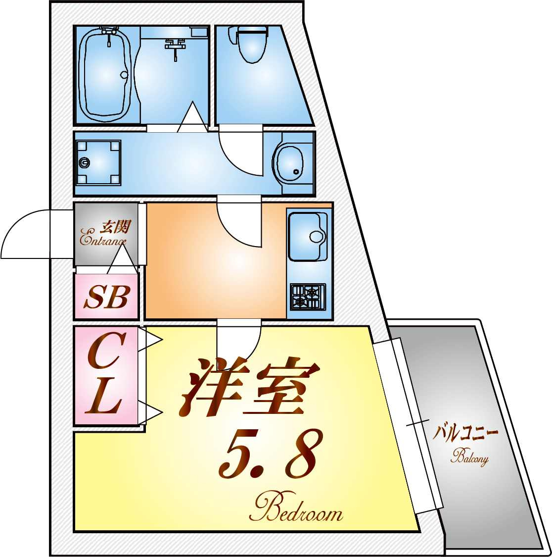 モダンアパートメント神戸湊川の間取り