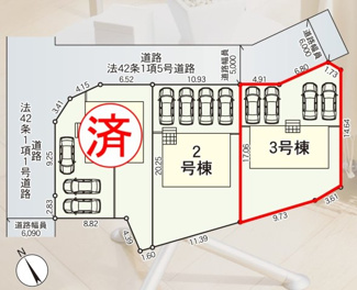 【区画図】 | 善郷小学校・矢吹中学校区　GRADLE GAEDEN 矢吹町八幡町　第２４　全３棟　３号棟 | 【区画図】３号棟　駐車スペース４台と広々しています。