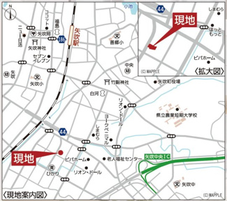 【地図】 | 善郷小学校・矢吹中学校区　GRADLE GAEDEN 矢吹町八幡町　第２４　全３棟　３号棟 | 【案内図】矢吹町八幡町エリアに全３区画(^^)/　矢吹駅近物件！　商業施設、コンビニ、スーパーなどが近くにありますので便利です♪