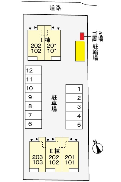 プルミエール富里Bの区画図|駐車場