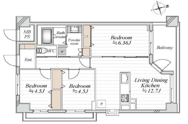 【間取り】 | グエルスクエア八王子 | 3LDKは、リビングダイニングキッチンと3つの居室がある間取り。ファミリー層に非常に人気の高い間取りで、広々としたリビングで家族団らんを楽しみ、個室でプライベートな時間も確保できるのが大きな魅力です。
