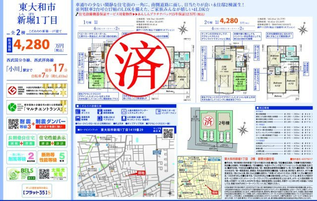 【Blooming Garden】東大和市新堀一丁目のその他|□売主作成による販売用の図面(マイソク)です。この図面には売主の工夫(お客様へ本物件のメリットをうまく伝えられる様)が良く表れています。□