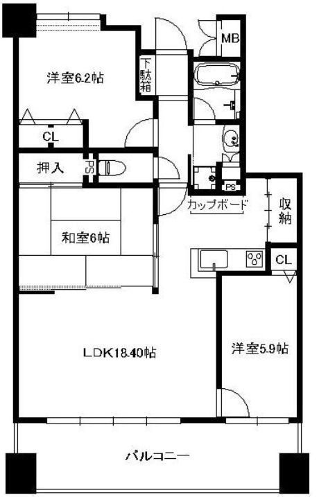 コスモ唐人町パークビューの間取り