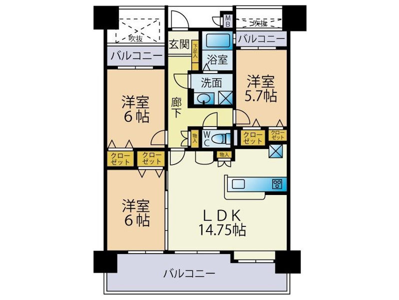 【間取り】 |  サンライフ企救丘駅前☆仲介手数料無料☆