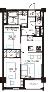 2LDKのお部屋になります。2部屋ともリビングから出入り可能です