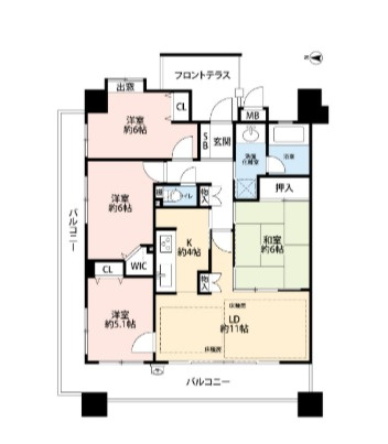 【間取り】 | コスモ長尾リバーフォルム | 専有面積81.89平米4LDK■L字バルコニーでどのお部屋も明るいです