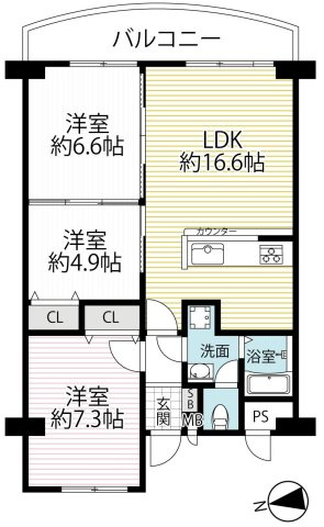 ２０２５年７月リフォーム完了◆２沿線利用可能◆ペット飼育可能◆周辺環境充実◆ファミール伏見B棟の間取り