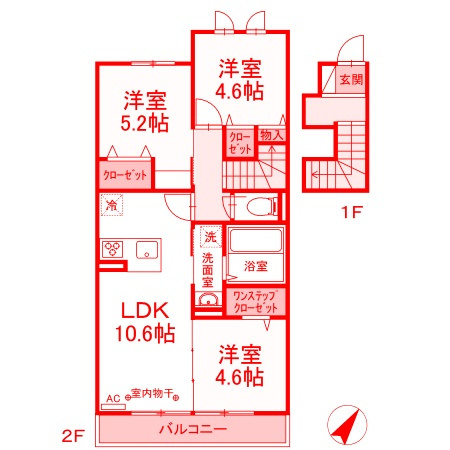 マタリキの間取り|洗面台とトイレが別の空間になります♪