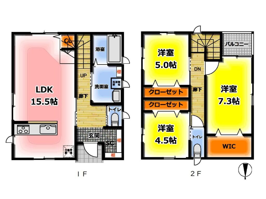 【No.7565】卯垣3丁目/新築戸建/3LDKの間取り|各階にトイレを確保しました！