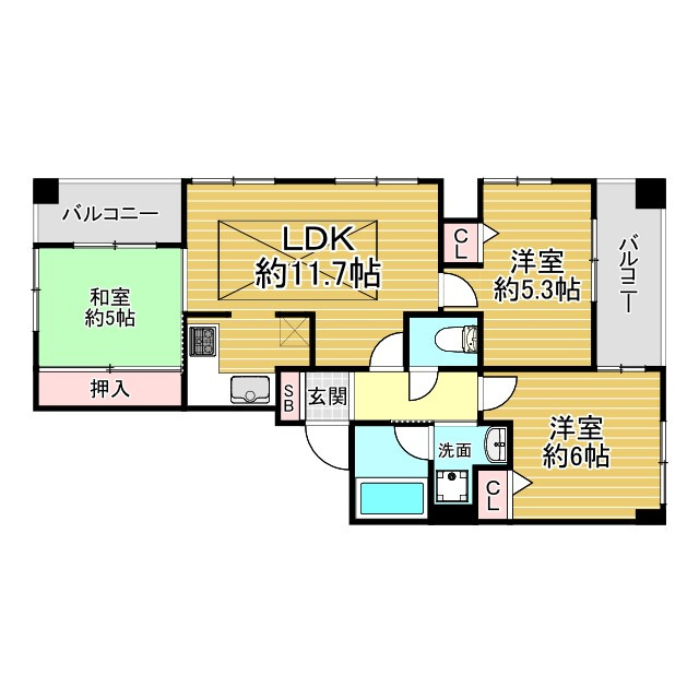ワコーレアーバンフラッツ三宮東の間取り