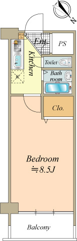 専有面積 24.30平米、1Kタイプ