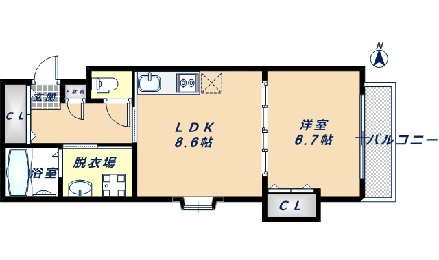 アミティ小阪　(近大　一人暮らし)の間取り