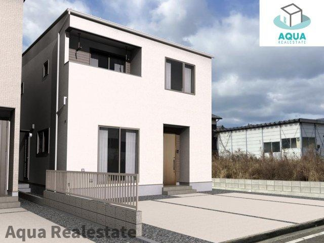 オール電化デザイナーズハウス坂出市白金町建売⑨の前面道路含む現地写真|外観の完成予想図です