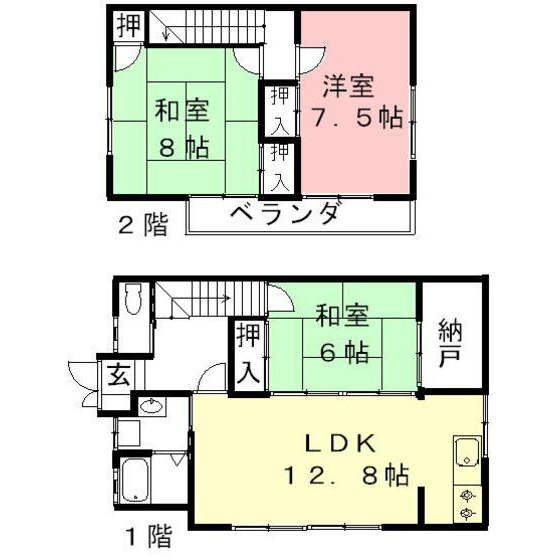 岐阜市末広町の一戸建ての間取り