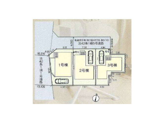 【区画図】 | 練馬区関町北4丁目　新築一戸建住宅　全3棟　(保谷店) | 2号棟/北側4ｍ私道に面した整形地です。※図面を基に作成しています。現況と異なる場合は現況を優先いたします。