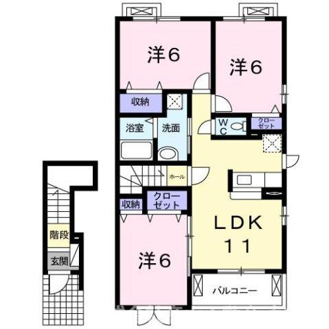 直方市大字感田のアパートの間取り