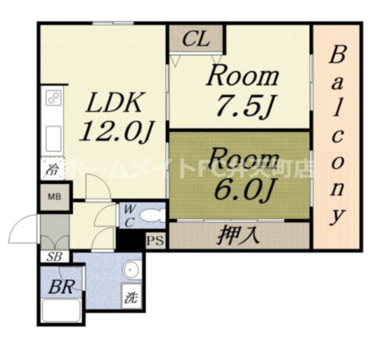 【間取り】 | シャトー弁天弐番館