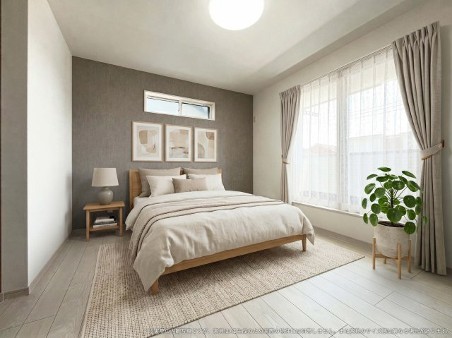 【寝室】 | 【主寝室　CG家具設置イメージ】
※画像に含まれる家具家電はCGで作成されたイメージです。実際の物件には付帯しません。