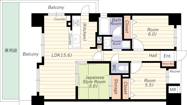【間取り】 | ライオンズクオーレ御幣島駅前ヴェルデ | 角部屋・専用庭・陽当り良好・Ｒ７年１１月室内改装済・ペット飼育可(飼育規定有)