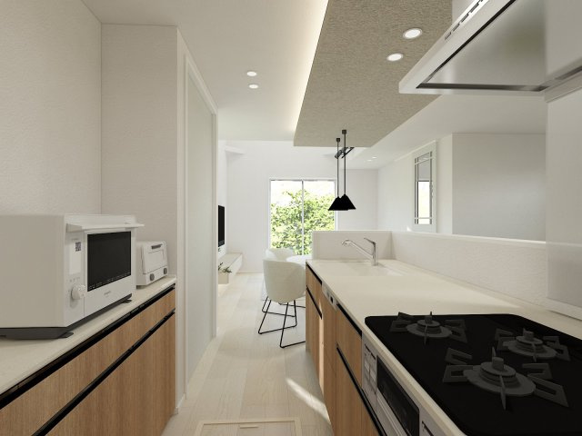 南区観音町｜名古屋市の戸建ならホームアップのキッチン|【売主施工例】家事動線がスムーズなアイルランドキッチン