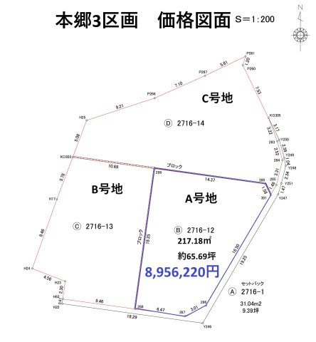 三井郡大刀洗町大字本郷　売り土地【A号地】の区画図