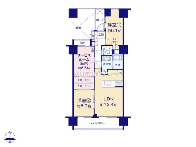 朝日八王子マンションの間取り|～南向き2SLDK　収納豊富、南向き住戸につき陽当たりの良い間取り～