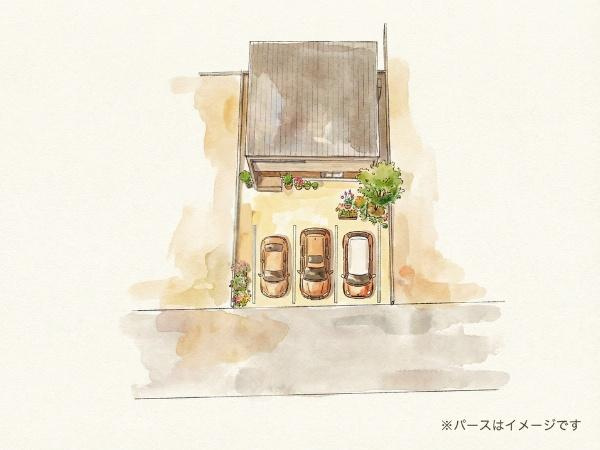 久原南一丁目　新築の完成予想図|※図面と現況が異なる場合は現況を優先させていただきます。車や植物の配置はイメージです。