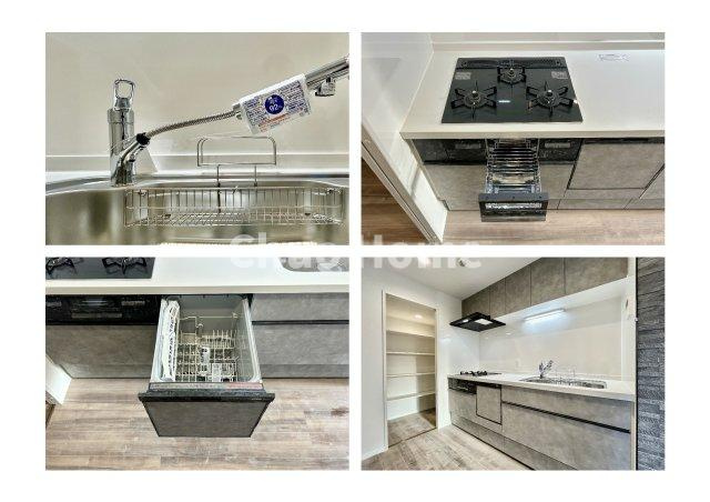 ディアハイム浅草のキッチン|【システムキッチン】ワイドで収納豊富な使い勝手の良いシステムキッチンには、食洗器や伸縮タイプのキッチン水栓、三ツ口コンロ・魚焼きグリルなどの便利な設備が標準完備されています。