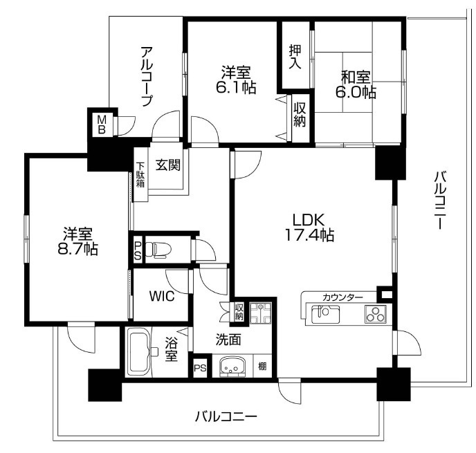 アルファステイツ東今宿　8階の間取り|3LDK＋WICです。
