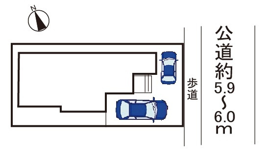 小牧市新町１丁目　中古戸建の区画図|駐車場２台（車種による）