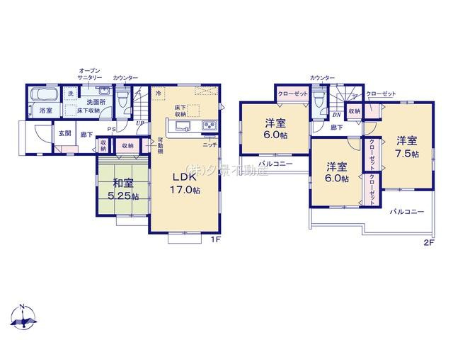 《仲介手数料無料》緑区大字三室891-6新築一戸建てブルーミングガーデンの間取り