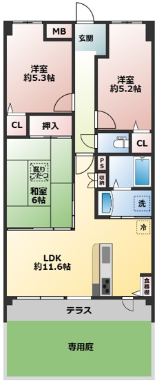 【間取り】 | プレステージ明石魚住VI | JR「魚住」駅まで徒歩約9分