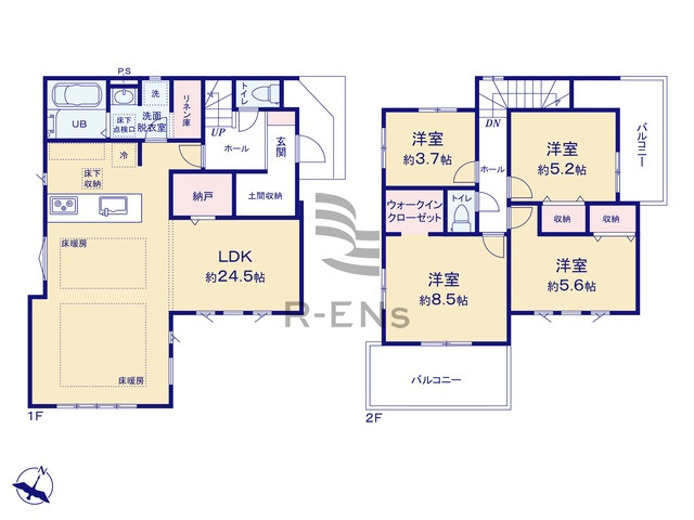 【間取り】 | 西東京市北町３丁目　新築戸建て | 4LDK・土地面積175.35ｍ2・建物面積108.94ｍ2