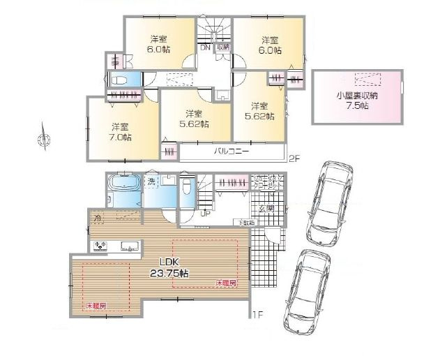 【間取り】 | 練馬区南大泉５丁目　新築戸建て | 広々LDK＋洋室5部屋の大型5LDK、収納も豊富です！