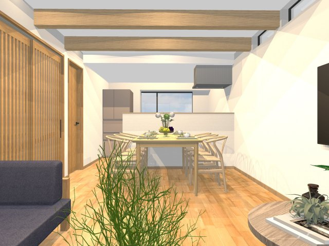 高知市薊野北町　新築一戸建ての完成予想図|視線を気にせず過ごせる二階LDKで開放感とプライバシーを両立。