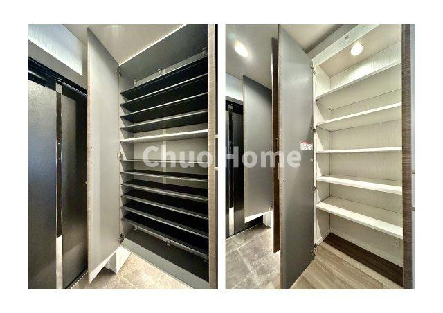 モリス綾瀬の玄関|【玄関】玄関には大型のシューズクローゼットを設置しておりますのでいつでもスッキリりとした空間を保てます。玄関周りを清潔に使うのはとても大事なことですよね。